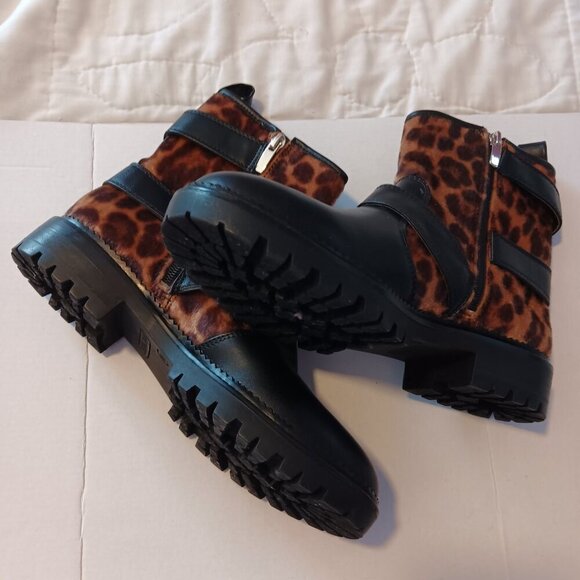 NINE WEST ARRIA WOMEN'S BLACK CHEETAH PRINT BIKER BOOTS SIZE 7.5 - Picture 5 of 6
